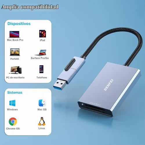 Vista 5 de BENFEI Lector de tarjetas SD 4.0, lector de tarjetas de memoria USB-C/USB-A 2 en 1, para tarjetas SDXC, SDHC, SD, MMC, RS-MMC, Micro SDXC, Micro SD