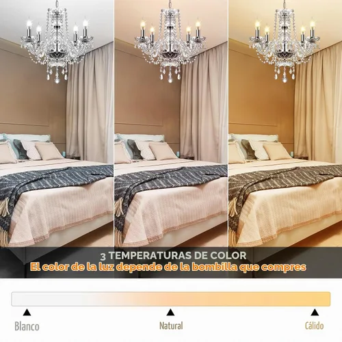 Vista 4 de Ridgeyard Candelabro transparente de 4 brazos con forma de gota de lluvia de cristal, lámpara de techo empotrada para comedor, sala de estar