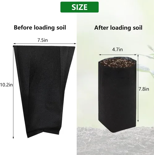 Vista 2 de Belit 50 piezas de 26 cm de alto bolsas de cultivo de vivero profundas, macetas de plantas no tejidas para el inicio de plantas enraizadas, Negro