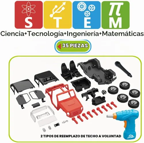 Vista 6 de FYD Juego de Construcción de Desmontaje 2en1 Jeep con Juego de Montaje STEM para Aprender Jugando con Taladro Funcional con Batería - Juguete