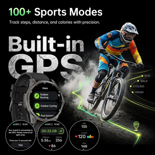 Vista 5 de SOUYIE Reloj inteligente GPS para hombres, pantalla AMOLED de 1.43 pulgadas Negro