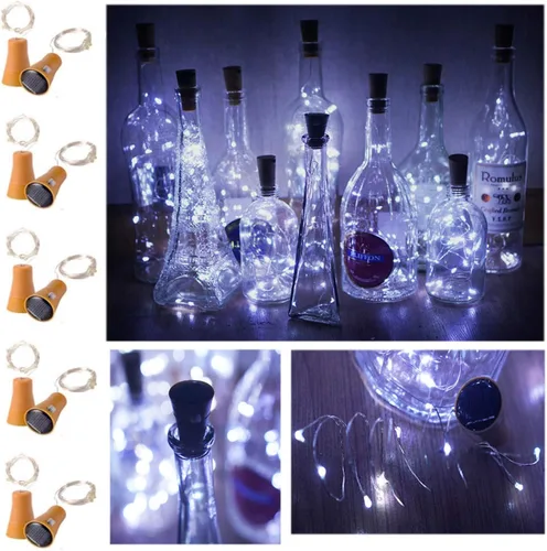 Vista 7 de Paquete de 10 luces solares para botellas de vino, 10 luces LED impermeables con forma de corcho de cobre para bodas, Navidad, exteriores