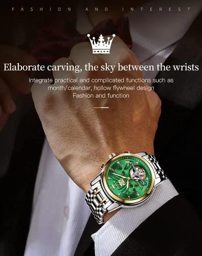 Vista 50 de OLEVS Relojes automáticos para hombre, oro de lujo, vestido de diamantes de cuerda automática, esqueleto mecánico, Tourbillon, reloj de pulsera