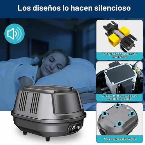 Vista 3 de AquaMiracle Aquarium Air Pump 3W/6W/10W, Super Quiet Powerful Fish Tank Air Pump with Double-Layer Sound Insulation, Adjustable Pond Aerator Pump