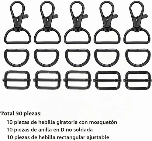 Vista 3 de WAFJAMF Anillo de gancho de metal a granel 30 piezas, hebilla de cierre giratorio y anillo en D no soldado, 10 piezas, hebilla rectangular ajustable