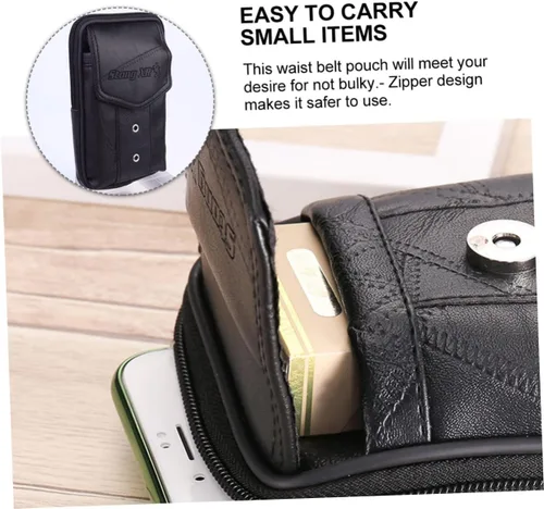 Vista 5 de TENDYCOCO Paquete de 1 bolsa de cintura para hombres monedero para hombres bolso vertical para teléfono móvil bolsa de cuero genuino hombres negro