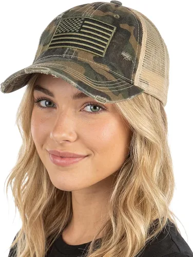 Vista 29 de Funky Junque Distressed Mesh Low Profile Trucker Hat Snapback Cap Paquete de 2: camuflaje negro y negro