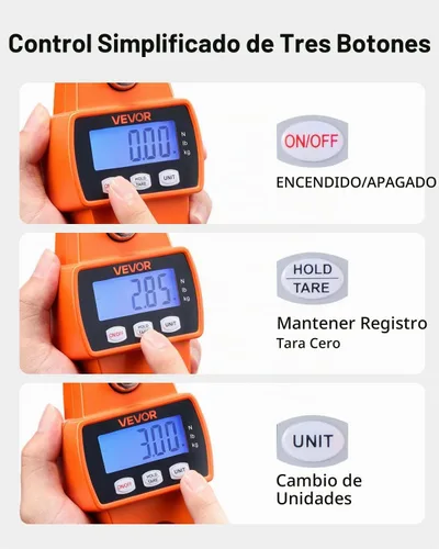 Vista 6 de VEVOR Báscula digital para grúa, 660 libras/300 kg, báscula industrial resistente para colgar con caja de aluminio fundido y pantalla LCD, mini grúa