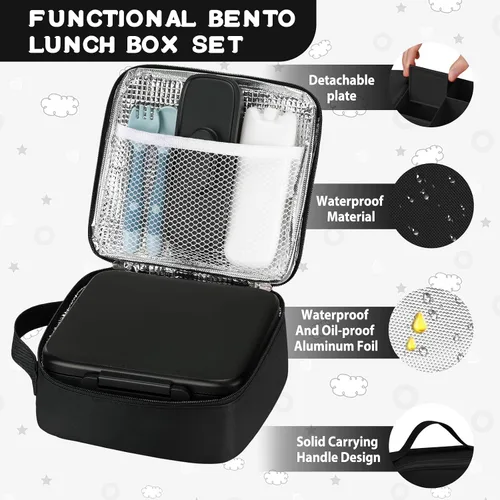 Vista 5 de MAISON HUIS Lonchera Bento con termo de sopa de 8 onzas y bolsa de almuerzo aislada, recipientes de comida a prueba de fugas para niños con 5