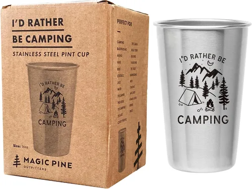 Vista 3 de Taza de acero inoxidable Rather Be Camping (16 onzas) – Taza de regalo divertida para hombres al aire libre – Regalo de casa rodante, idea