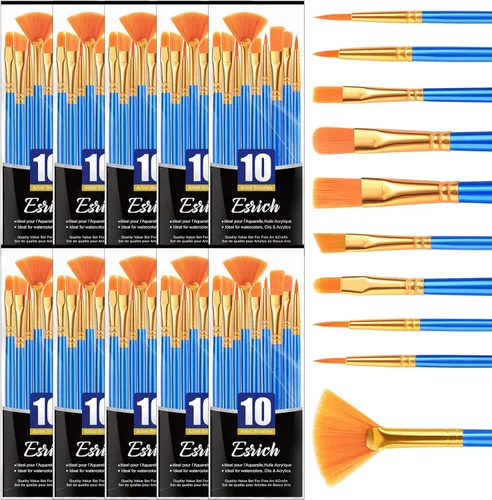 Vista 11 de ESRICH 10 piezas pinceles, pincel para pintura acrílica, juego de pinceles de pintura acrílica para óleo acuarela, lienzo de roca para cuerpo