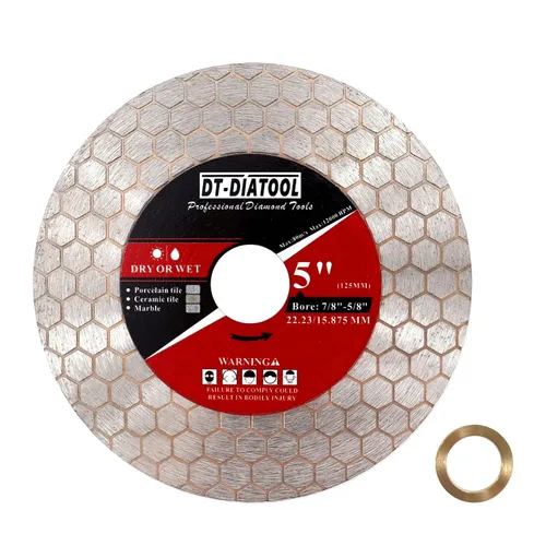 Vista 14 de DT-DIATOOL Disco de corte de azulejos de hoja de sierra de diamante de 4 pulgadas para amoladora angular de eje de 7/8 "- 5/8" para cortar
