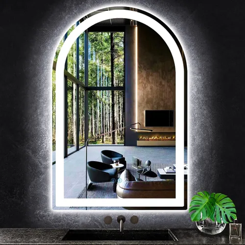 Vista 8 de Espejo de arco LED de 30 x 20 pulgadas con luces antiniebla de 3 colores ajustables con brillo frontal de 30 pulgadas para baño, montaje en pared