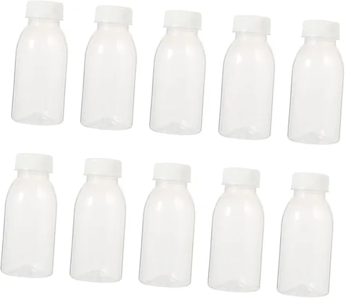 Vista 6 de Hemoton Botellas de almacenamiento de botellas de bebidas transparentes para jugo, botellas de jugo vacías, botellas de leche transparentes con tapas
