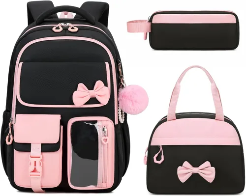 Vista 14 de Mochila para niñas, mochila escolar para niñas, bonita mochila con lazo para niñas, niños y adolescentes, para estudiantes de escuela primaria