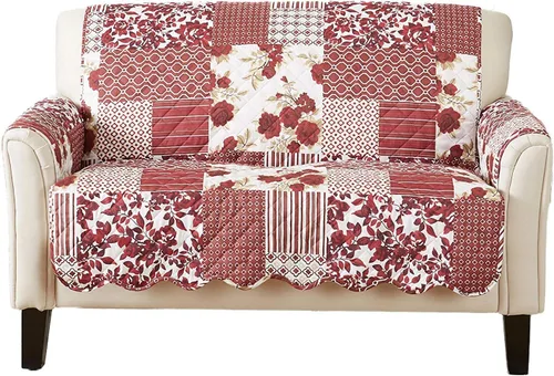 Vista 76 de Great Bay Home Funda reversible de retazos reclinable, lavable, protector de muebles con correas elásticas, perfecta para niños y mascotas, detalle