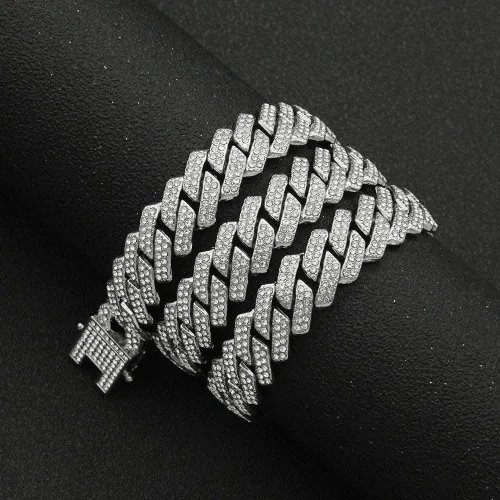 Vista 8 de Cadena y pulsera de eslabones cubanos de oro y plata para hombres y mujeres Collar de diamantes Iced Out Miami Cuban Hip Hop Joyería