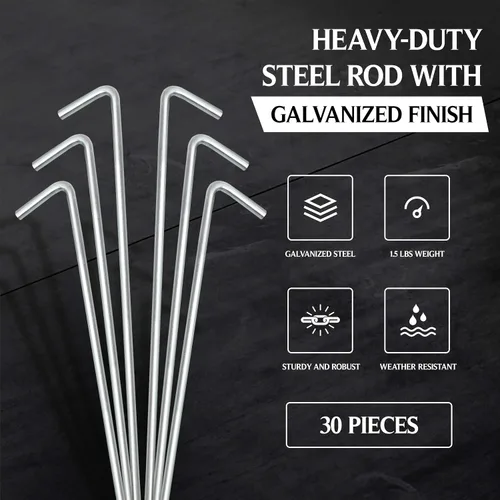 Vista 5 de Ram-Pro - Juego de 40 estacas de metal resistente para acampar al aire libre, estacas de patio galvanizadas sin óxido, 40 ganchos para valla