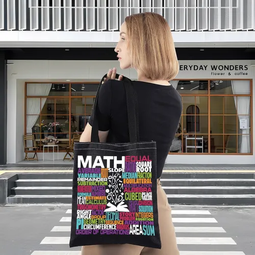 Vista 2 de LEVLO Bolsa de lona de matemáticas, regalo para profesor de matemáticas, bolsa de hombro, mercancía de matemáticas