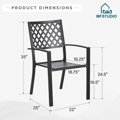Vista 3 de MFSTUDIO Juego de 4 sillas de comedor apilables para patio, hierro forjado Patrón de red