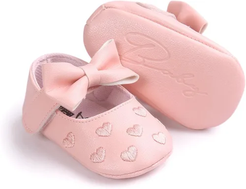 Vista 4 de RVROVIC Zapatos de bebé para niñas, suela suave, zapatos planos Mary Jane, vestidos de princesa, zapatos de poliuretano lindo lazo precaminante