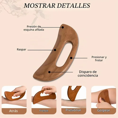 Vista 3 de Masajeador de celulitis de madera, herramienta de guasha corporal, masajeador de drenaje linfático, raspador muscular, herramienta de masaje