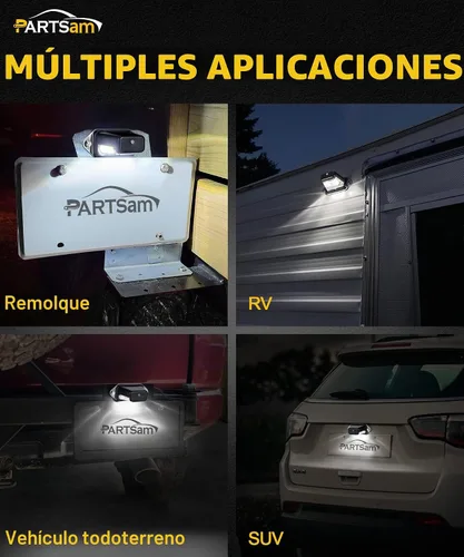 Vista 6 de Partsam Luz de matrícula LED impermeable de 12V CC con luz para placa de licencia, soporte con orificio de drenaje, carcasa de ABS, lente de PC