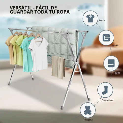 Vista 3 de Estante de secado de ropa de 79 pulgadas, tendedero para ropa
