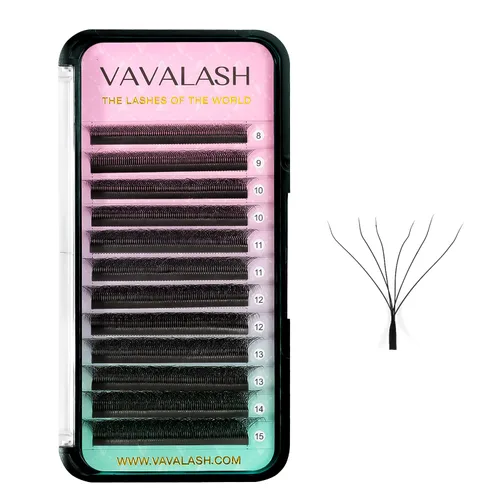 Vista 14 de VAVALASH Extensiones de pestañas en Y, rizo C, 0.002 in, 0.315-0.591 in, bandeja mixta, volumen 4D, extensiones de pestañas tipo YY, extensiones