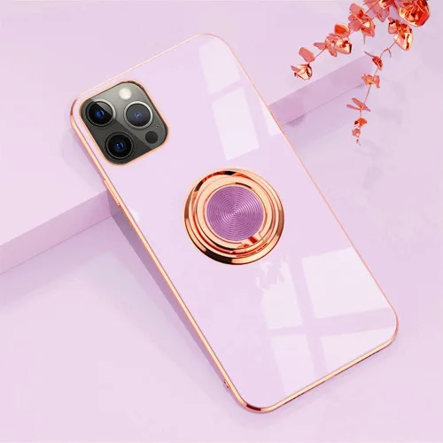 Vista 98 de Compatible con iPhone 11 Kickstand, anillo de rotación de 360 grados integrado con borde de oro rosa brillante que funciona con soporte magnético