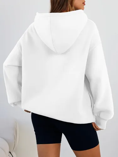 Vista 4 de Trendy Queen Sudaderas con capucha de gran tamaño para mujer, cómodas sudaderas de otoño a la moda 2025, trajes casuales de forro polar con bolsillos