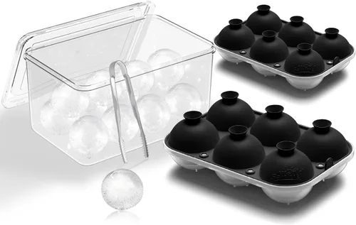 Vista 14 de Samuelworld - Gran molde para bolas de hielo con tapa, bolas de hielo de 6 x 2,5 pulgadas - Sin BPA, bandeja de hielo redonda de silicona fácil