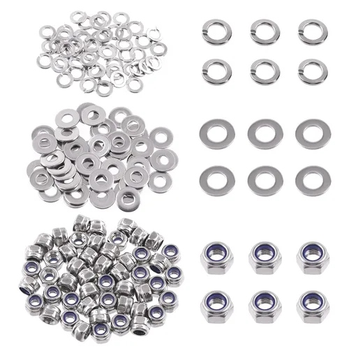 Vista 21 de Swpeet 45 piezas de tuercas de bloqueo hexagonales de acero inoxidable SAE 304 de 1/2"-13, arandelas planas de 1/2", kit surtido de arandelas