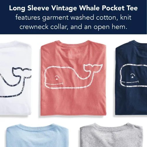 Vista 5 de vineyard vines Kids' Long Sleeve Vintage Whale Pocket T-Shirt