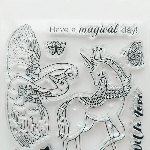 Vista 4 de DzIxY Swans Unicorn Sellos transparentes y troqueles de corte de metal para hacer tarjetas, kit de papel para álbumes de recortes, suministros