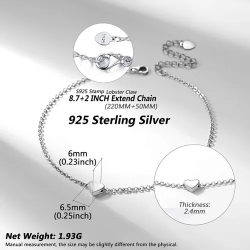 Vista 14 de Silvora Tobillera de plata de ley 925 para mujeres y hombres, tobilleras de corazón de eslabones cubanos para mujer, tobillera de playa con caja