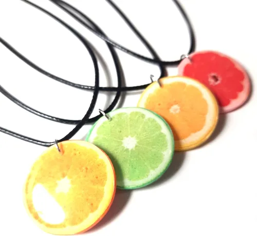 Vista 3 de Fruit Slice Pendant Handmade Citrus Grapefruit Orange Lemon Lime Pamelo Necklace Mini Food Girlfriend Outdoors Gift Bright Summer Necklace for Women