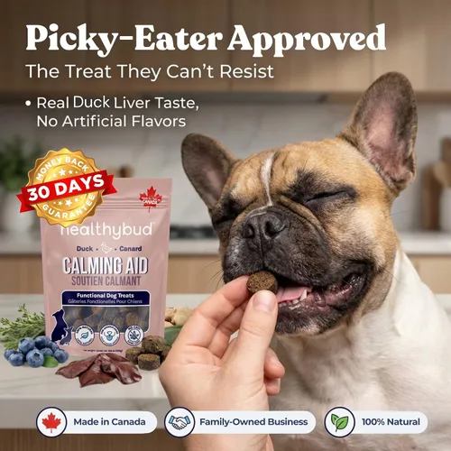 Vista 5 de healthybud Ayuda calmante, golosinas naturales para perros y adornos para aliviar el estrés, ansiedad por separación de perros, reducción
