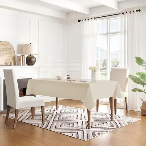 Vista 2 de Veblandy Mantel rectangular impermeable, a prueba de derrames y sin arrugas, de tela lavable, para decoración de mesa de cocina y comedor, funda