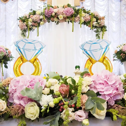 Vista 3 de 6 globos de aluminio con anillo de diamante, globos de anillo de diamantes de compromiso, anillos de matrimonio, globo de Mylar para boda