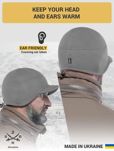 Vista 4 de 2SBR 2SABERS Gorro de invierno de forro polar con visera para hombre y mujer, con orejera, diseño de calavera