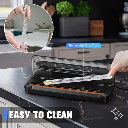 Vista 7 de KingSom Máquina selladora al vacío, selladores al vacío de alimentos 8 en 1 con temporizador digital, sellador al vacío compacto 80KPA