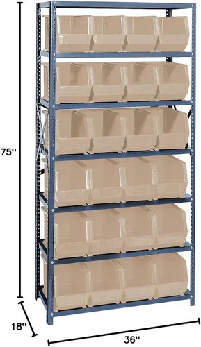 Vista 50 de Quantum QSBU-245BK Heavy Duty Shelving Unit with (7) Shelves and (24) QUS245 Black Bins for Garage Warehouse Storage Distribution 400 lb Load