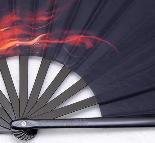 Vista 5 de Abanicos plegables decorativos, ventilador de mano chino, japonés, ventilador rave, ventilador de tela de nailon para mujeres/hombres (lobo de fuego)