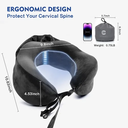 Vista 4 de Almohada para el cuello con capucha, almohada de espuma viscoelástica para el cuello para la cabeza, soporte para la barbilla, avión, automóvil