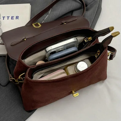 Vista 7 de Bolso de hombro de cuero genuino vintage, bolso cruzado pequeño para mujer, bolso de trabajo para damas
