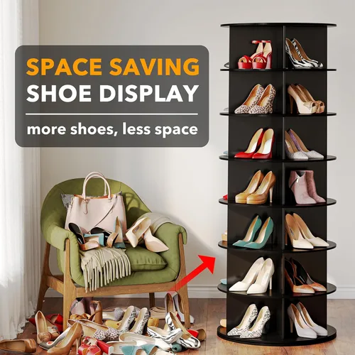 Vista 2 de SpaceAid Organizador giratorio negro de 7 niveles para zapatos, torre de exhibición de zapatos, Lazy Susan, organizador giratorio para zapatos