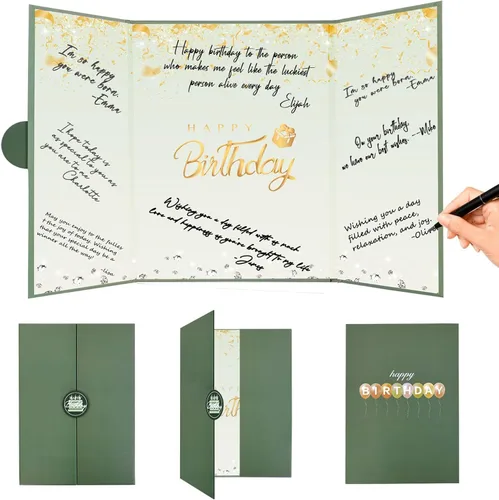 Vista 26 de Crenics Decoraciones de cumpleaños en blanco y negro para mujeres y hombres, libro de invitados creativo alternativo de 45,72 cm x 30,48 cm, gran