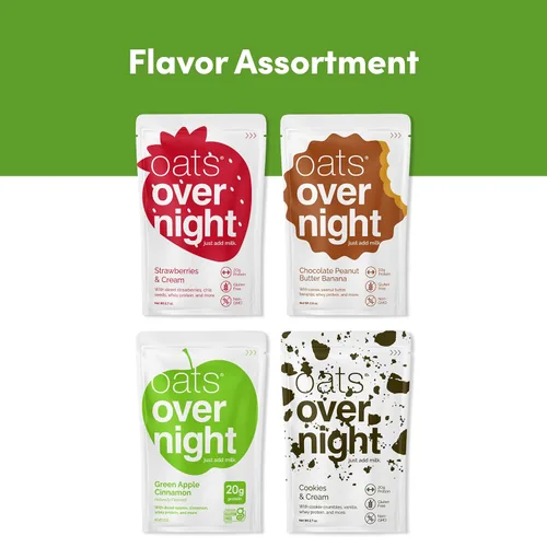 Vista 5 de Avena durante la noche – Paquete variado (8 comidas) alto en proteínas, batido de desayuno bajo en azúcar – Sin gluten, alta fibra, harina de avena