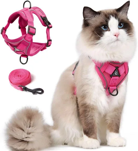 Vista 12 de Skmeditec Juego de arnés y correa para gato: chaleco a prueba de fugas mejorado con correa para gatos grandes, perros pequeños y cachorros, chaqueta